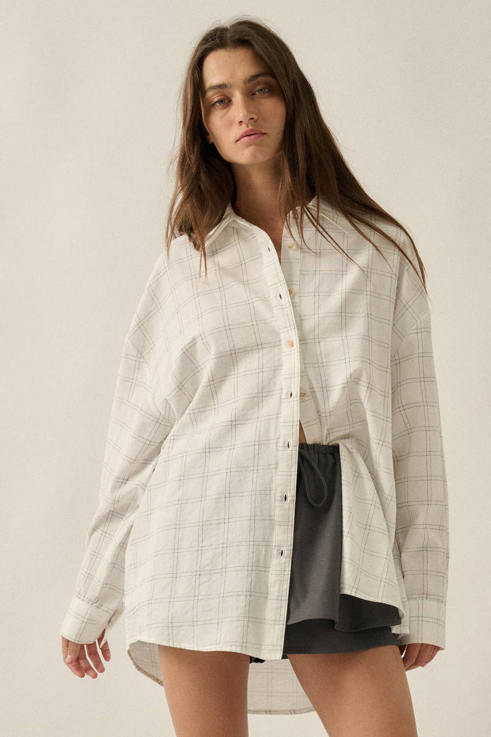 Windowpane Check Oversize Button-Up