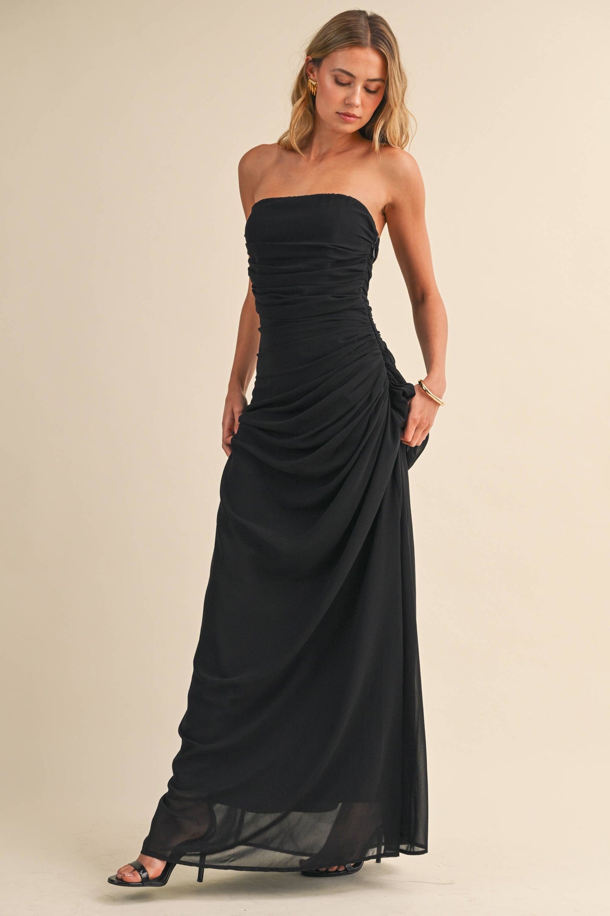 Straplesss Chiffon Maxi Dress