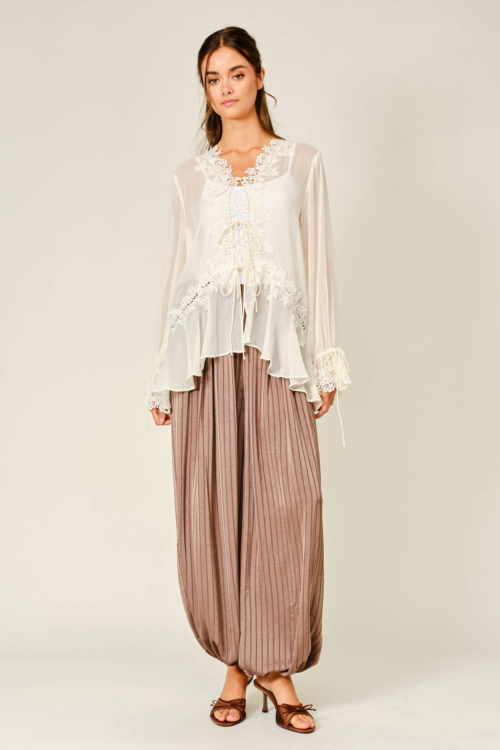 Sheer Lace Ruffle Blouse