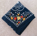 Final Sale-Embroidered Navy Bandana With Bright Flowers