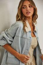 Utility Contrast Collared Denim Jacket