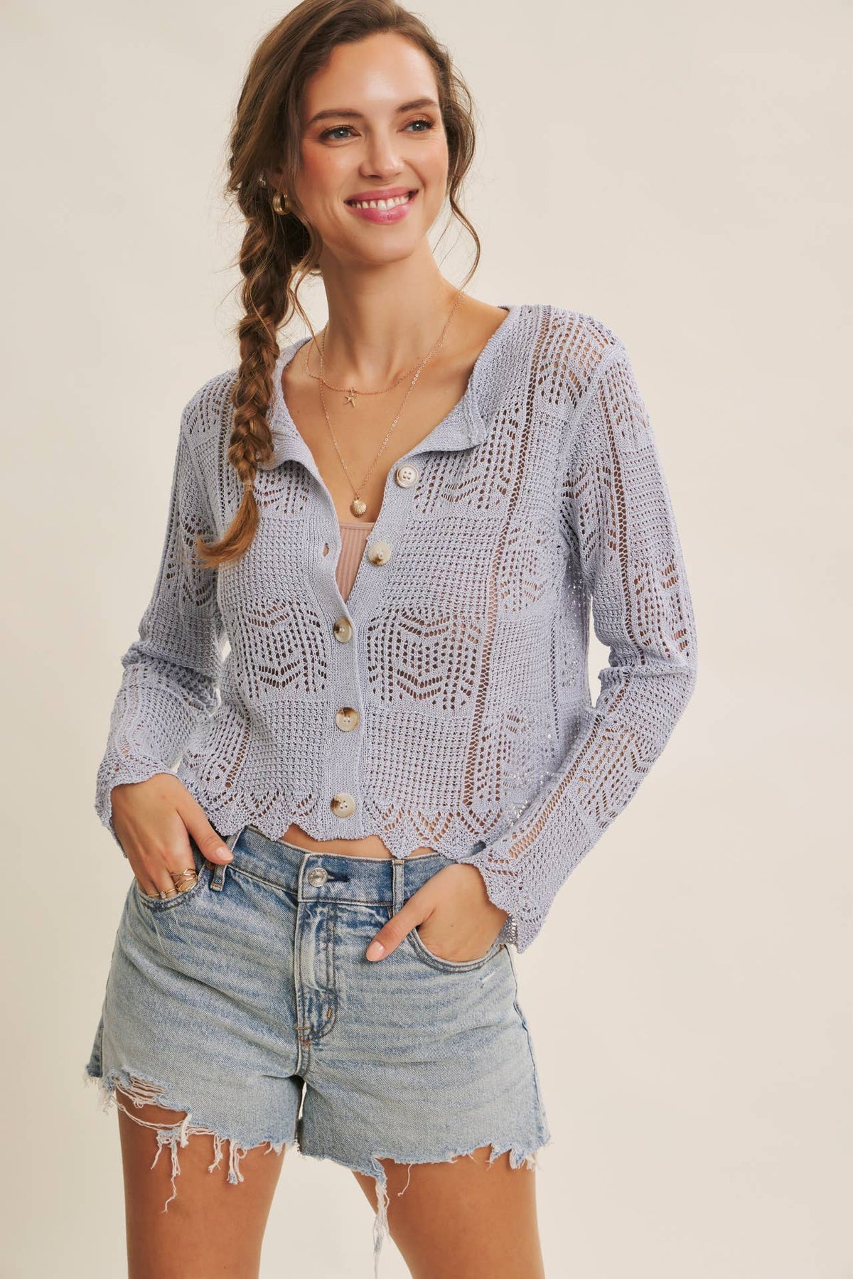 Final Sale-Cardigan W/Scallop Hem