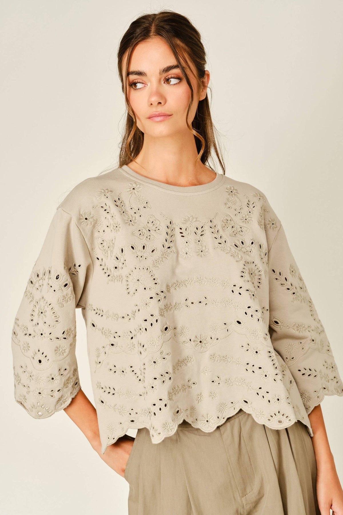 Eyelet Terry Sweatshirt
