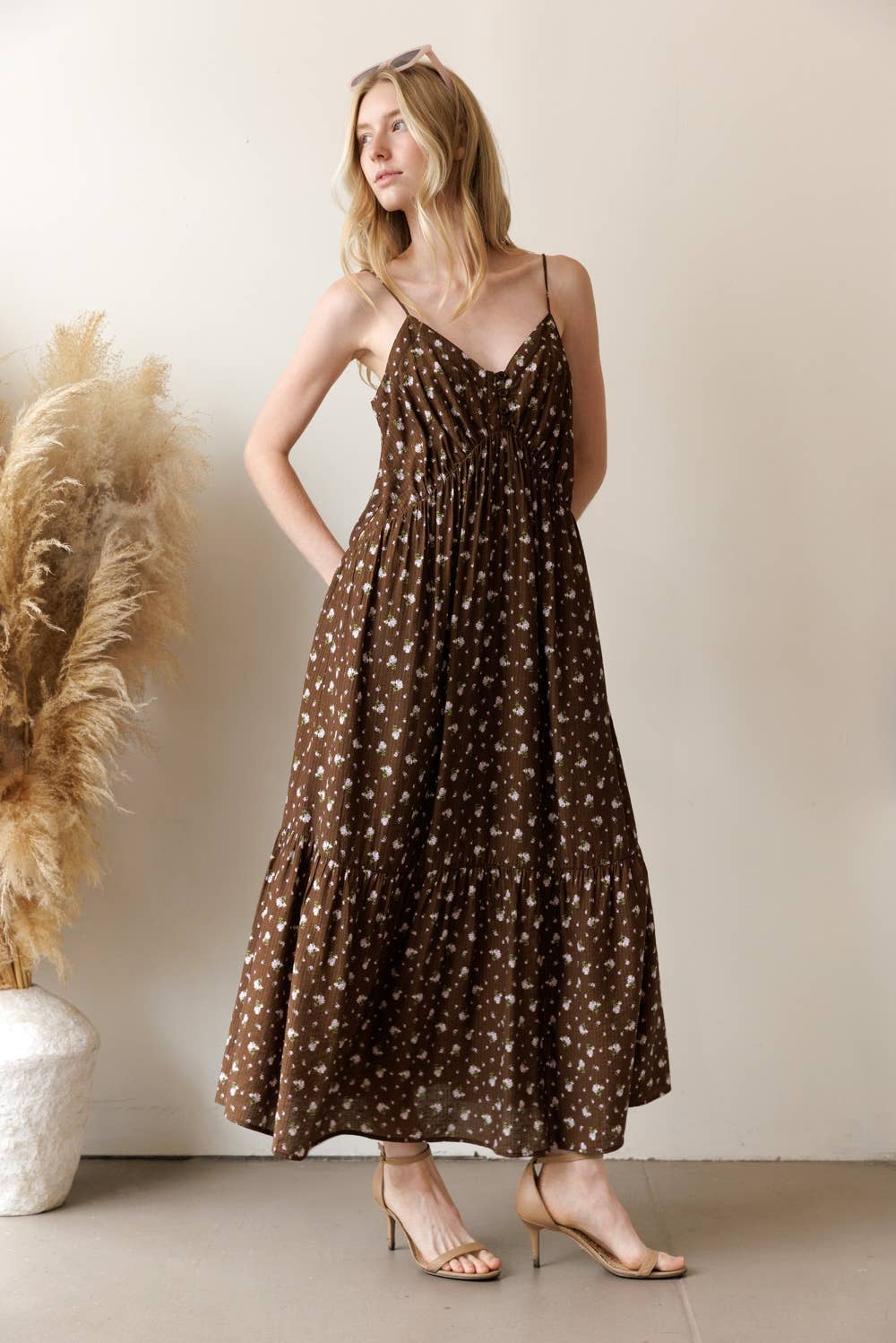 Ditsy Floral Button-Front Maxi Dress
