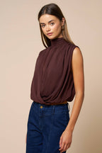 Draped Chiffon Mock Neck