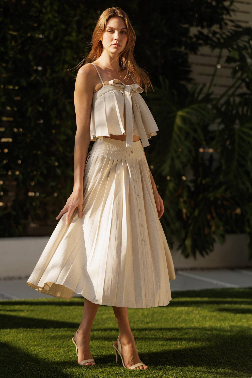 Final Sale-Pleated Linen Tank Top