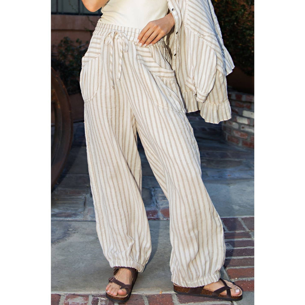 Final Sale-Stripe Linen Blend Pant