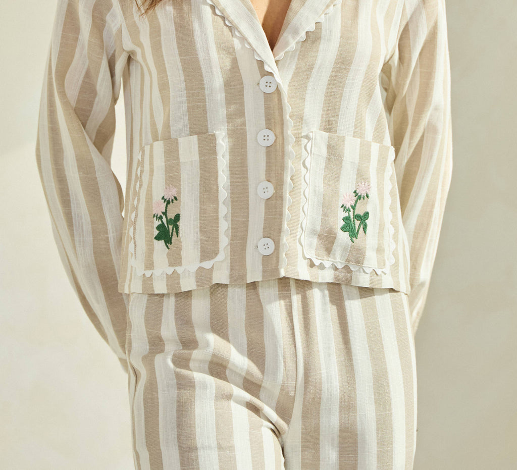 Final Sale-Flower Embroidered Striped Shirt