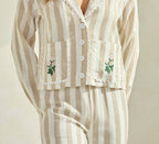 Final Sale-Flower Embroidered Striped Shirt