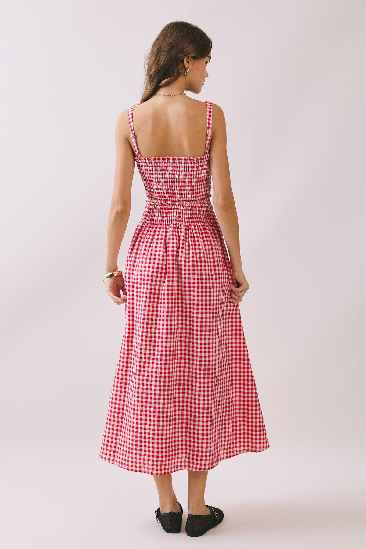 Final Sale-Gingham Smocked Midi Dress