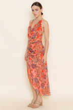 Burnt Out Floral Velvet Halter Dress