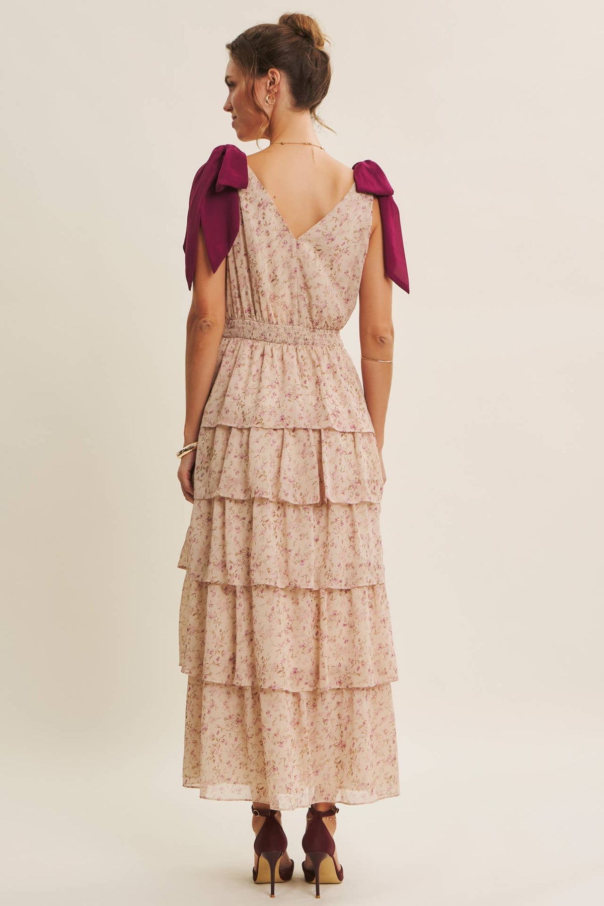 Beloved Tiered Floral Shoulder-Tie Maxi Dress