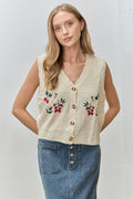 Final Sale-Embroidered V-Neck Sweater Vest