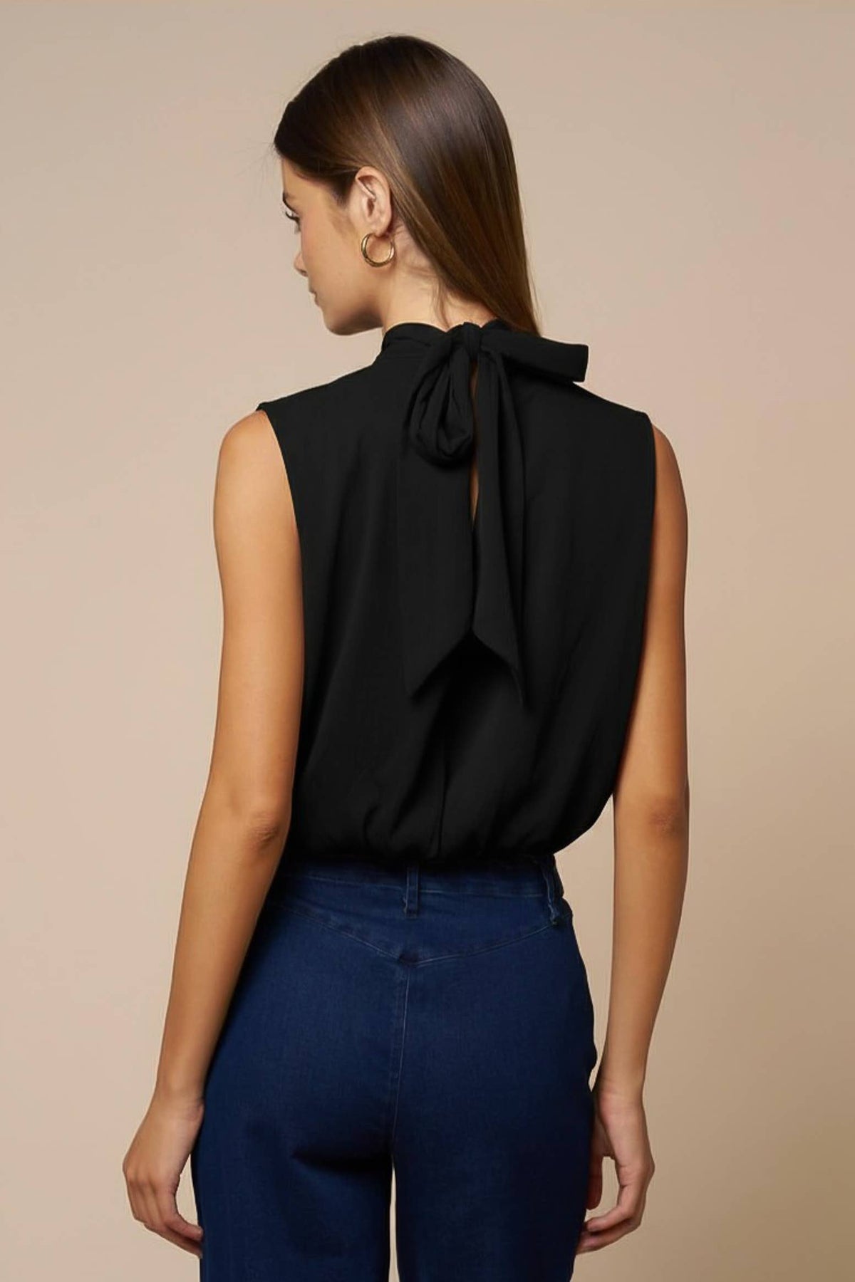 Draped Chiffon Mock Neck