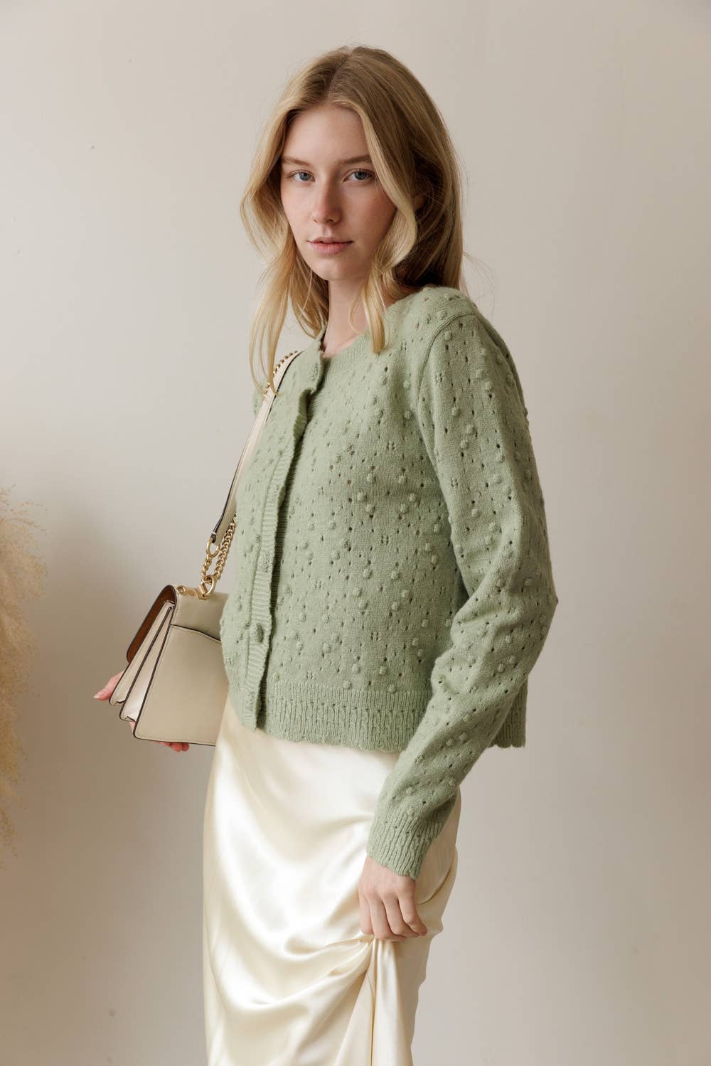Pointelle Bobble Knit Cardigan