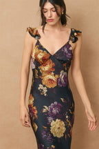 Floral Flutter Shoulder Maxi Dress