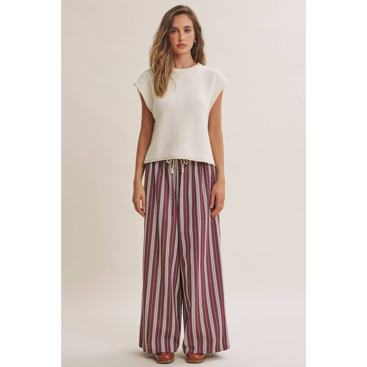 Vertical Stripe Wide-Leg Pants