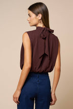Draped Chiffon Mock Neck