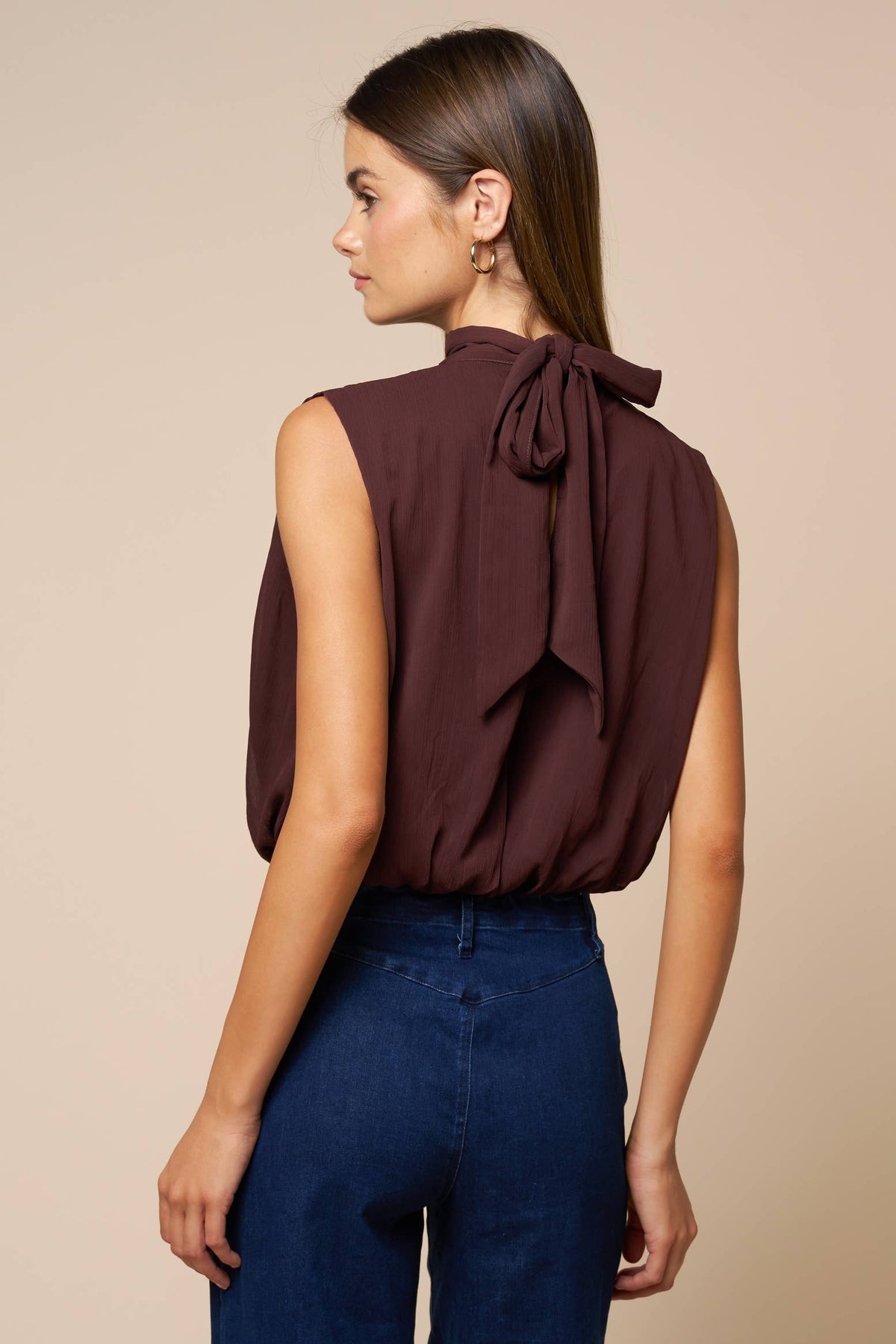 Draped Chiffon Mock Neck