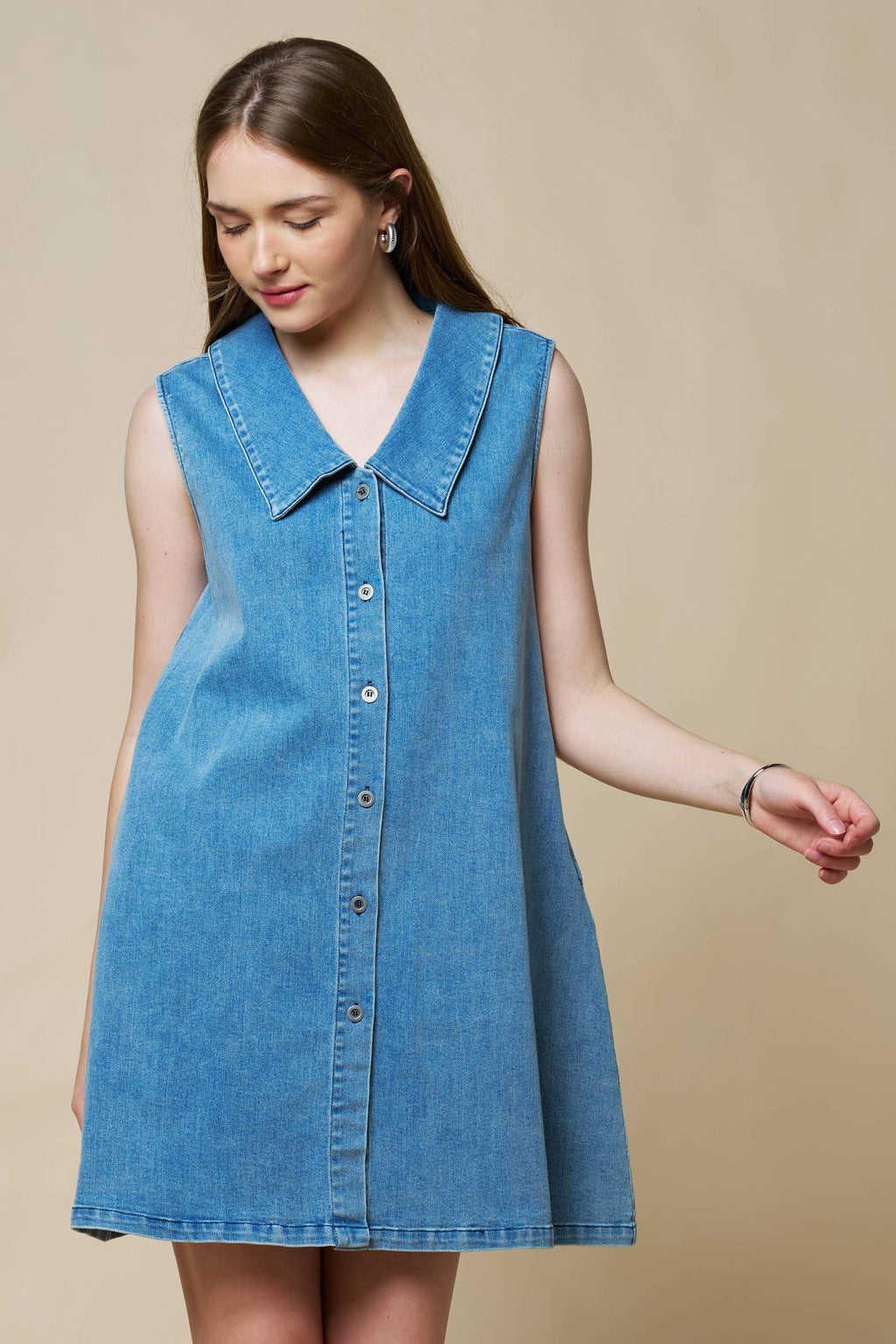 Final Sale-Collard Shift Mini Denim Dress