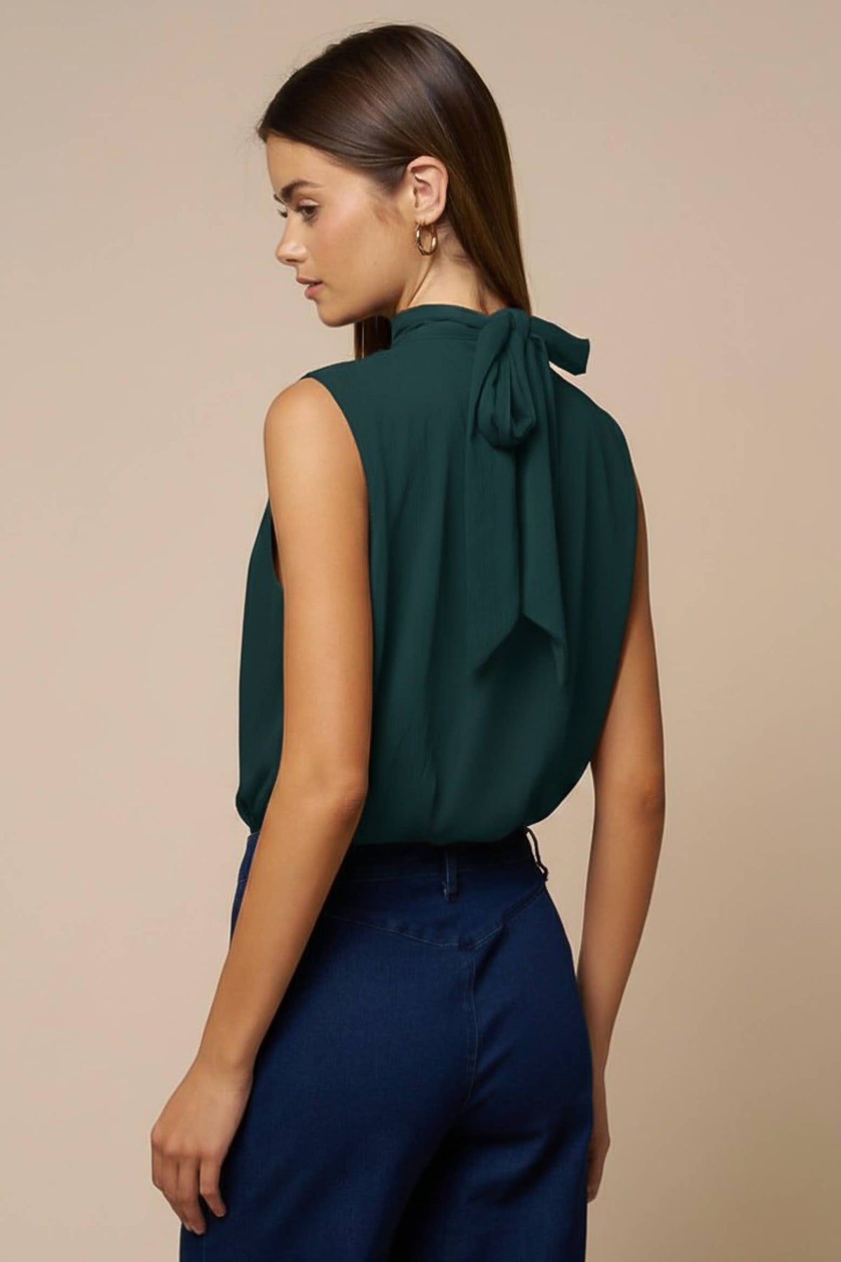 Draped Chiffon Mock Neck