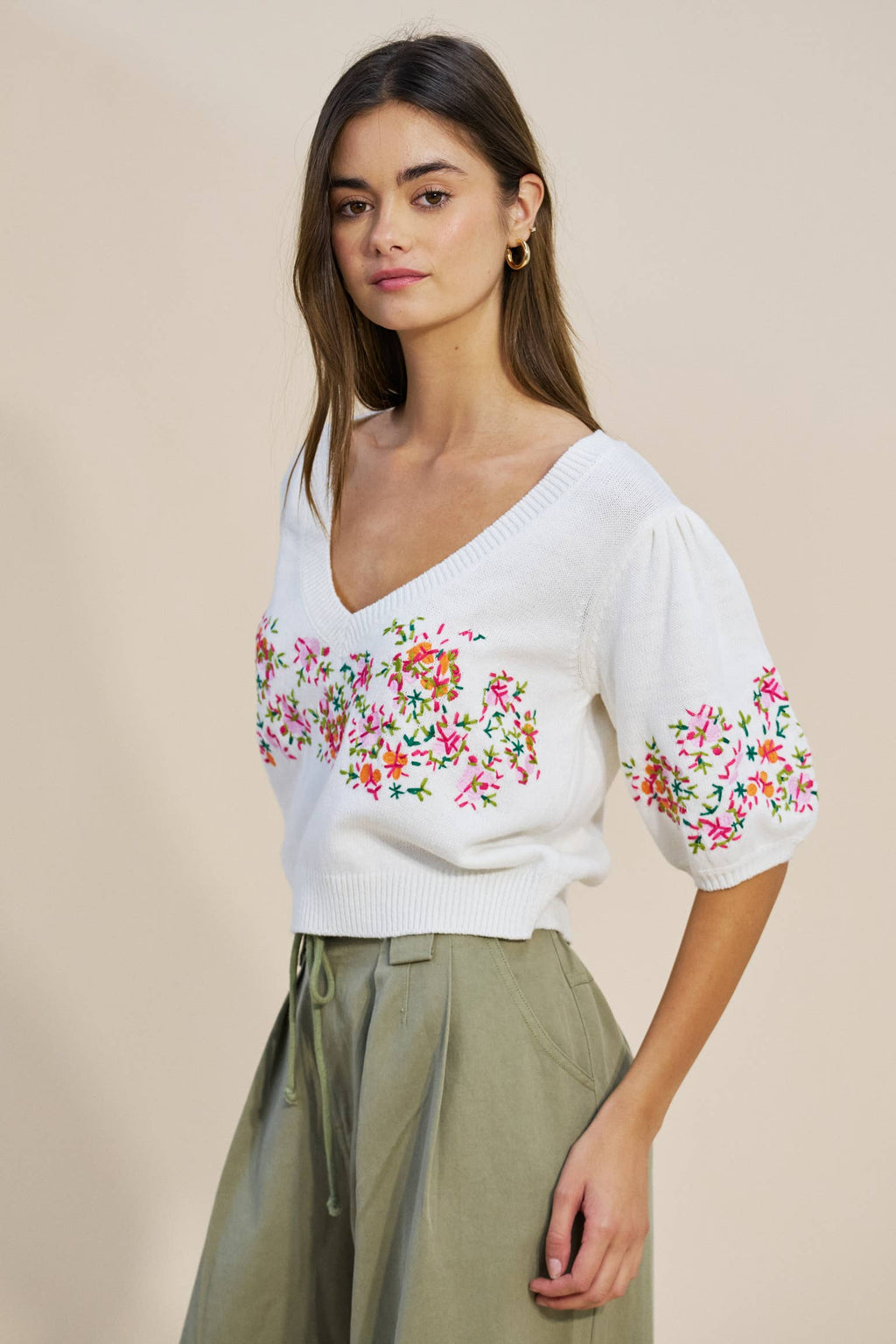 Final Sale-Floral Embroidered Sweater Top