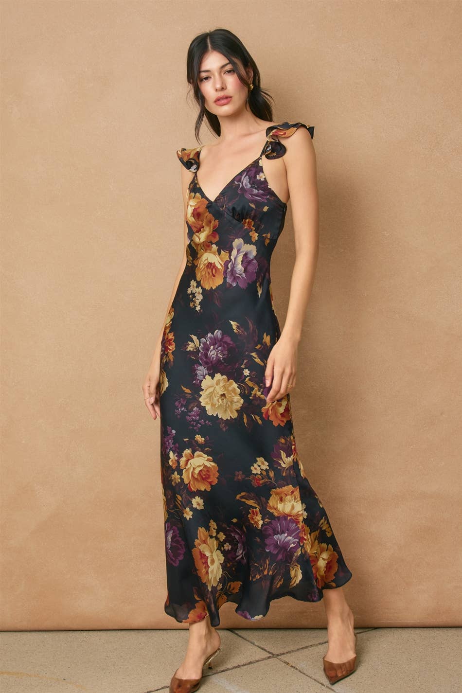 Floral Flutter Shoulder Maxi Dress