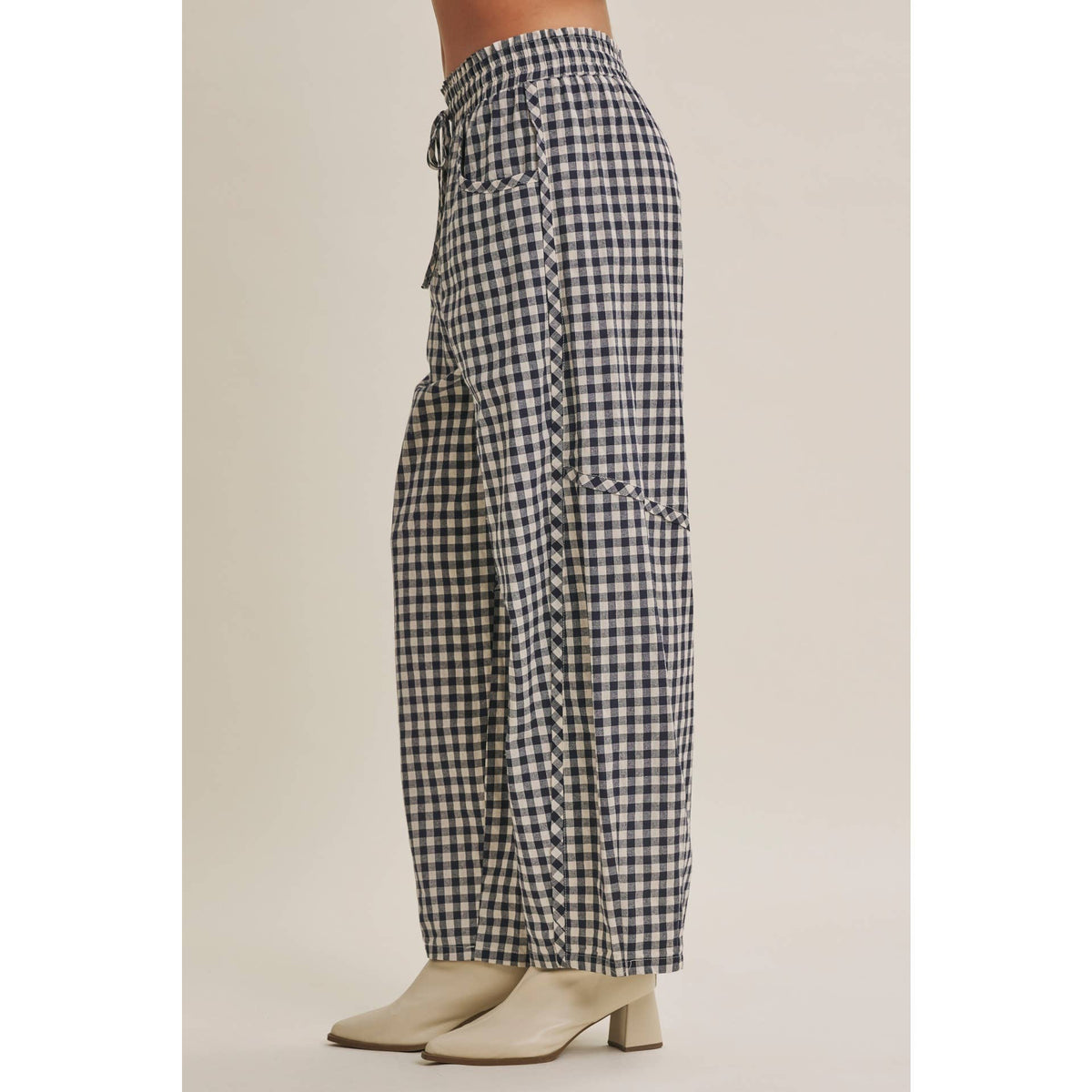 Relaxed Gingham Barrel Pant