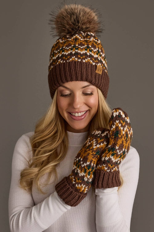 Brown, Mustard & Cream Patterned Mittens