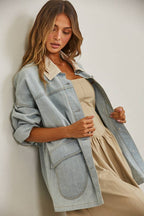 Utility Contrast Collared Denim Jacket