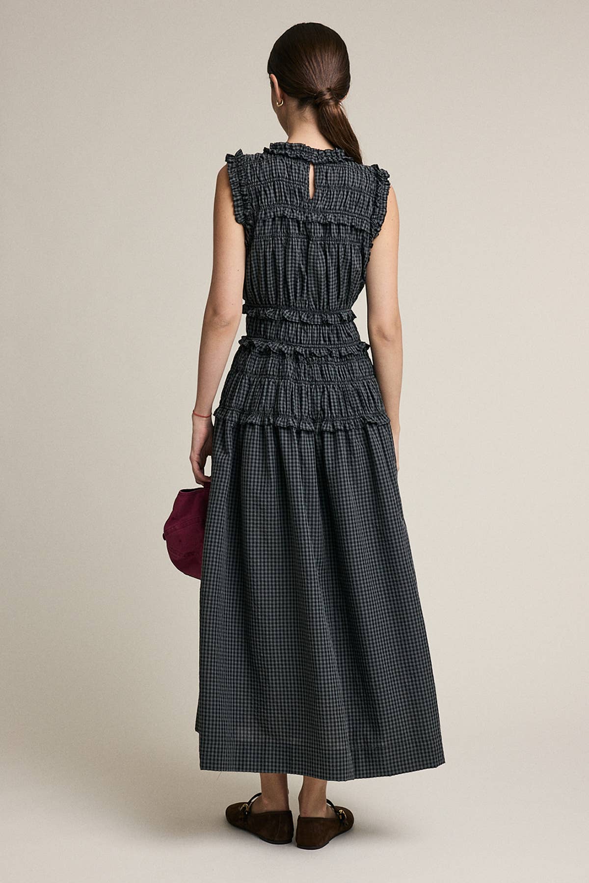 Green Grey Plaid Maxi Dress