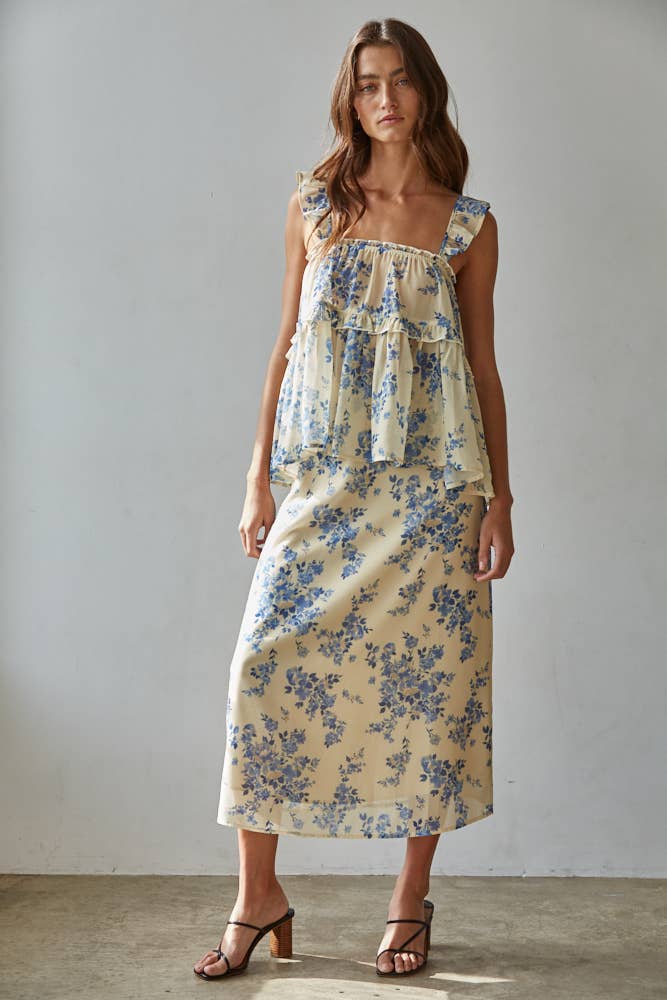 Final Sale-Floral Print Midi Skirt
