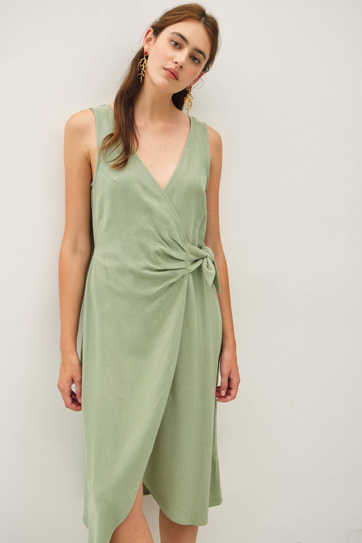 Final Sale-Linen Blend Wrap Dress