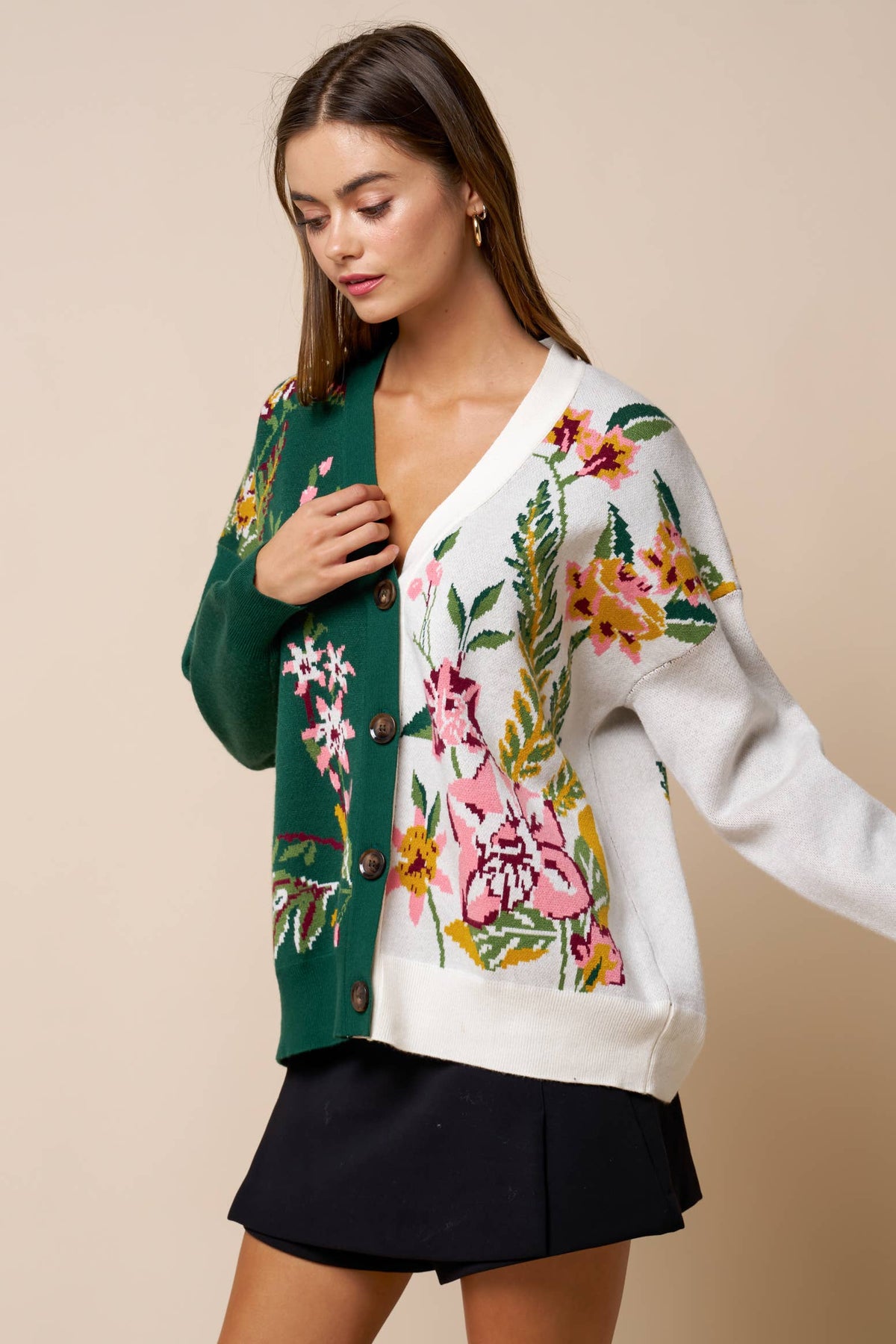 Floral Color Block Cardigan