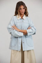 Utility Contrast Collared Denim Jacket