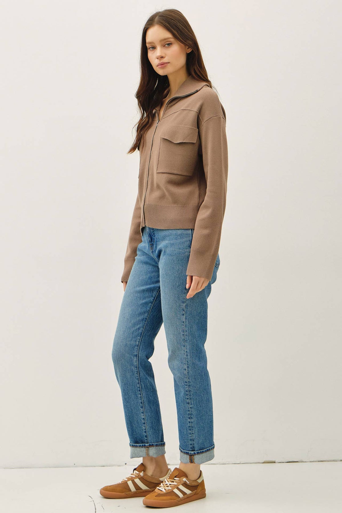 Final Sale-Zip Up Sweater Jacket