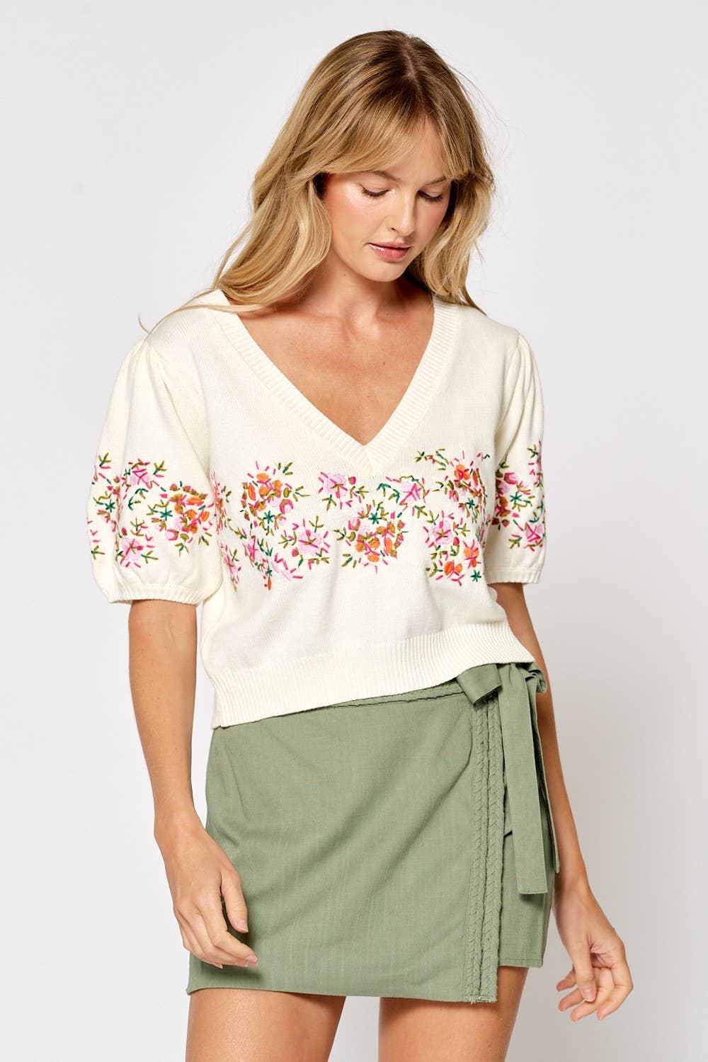 Final Sale-Floral Embroidered Sweater Top
