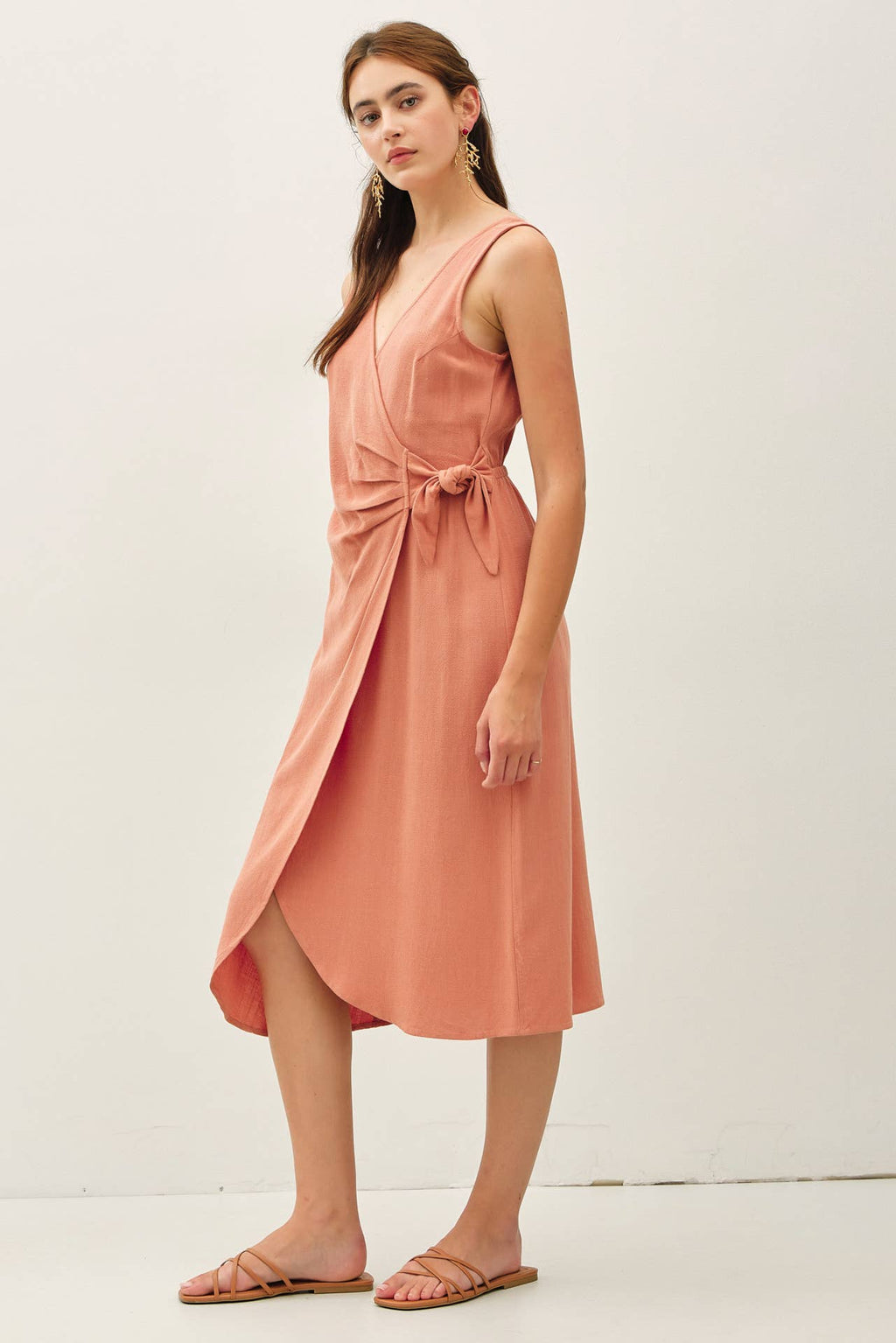 Final Sale-Linen Blend Wrap Dress