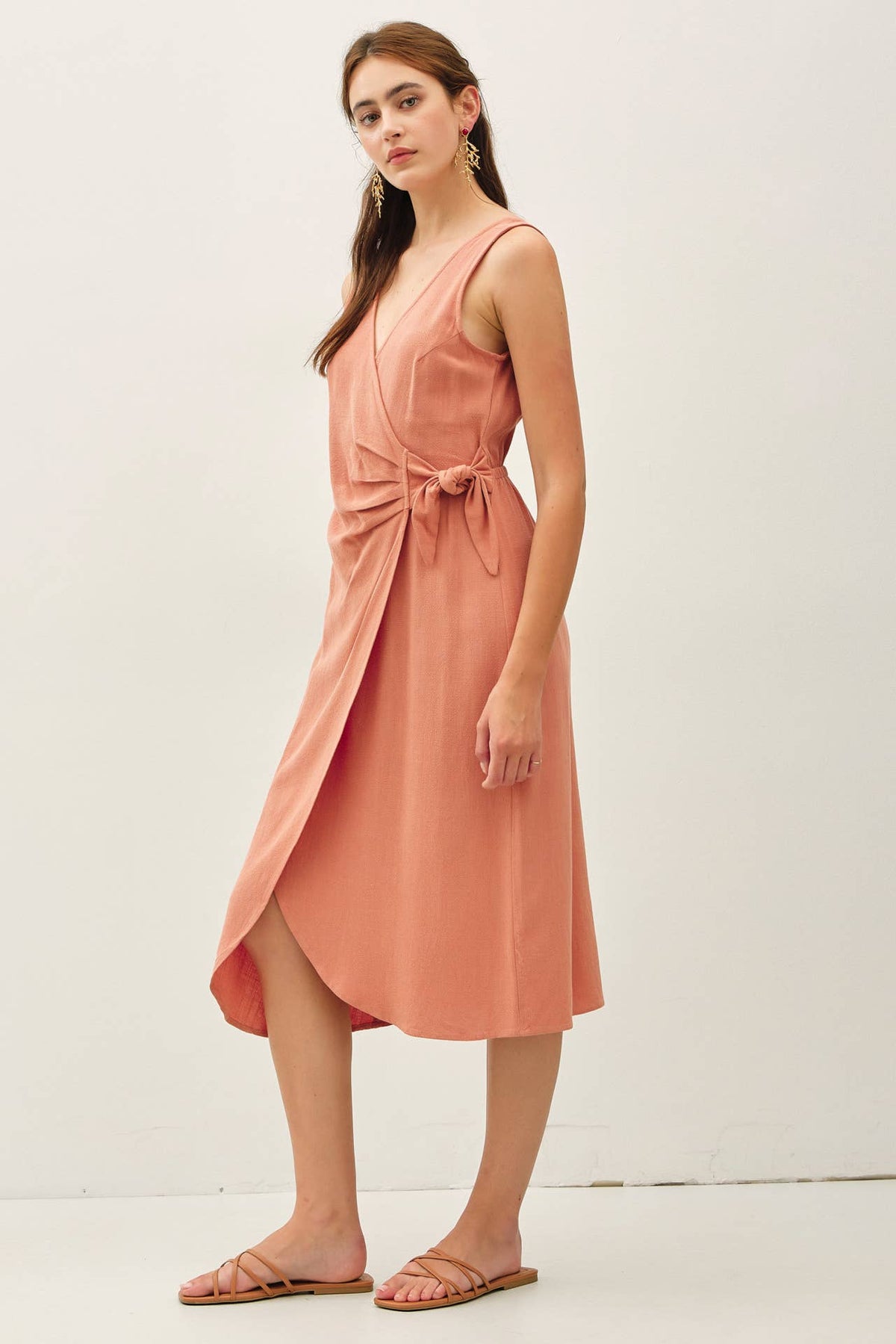 Final Sale-Linen Blend Wrap Dress