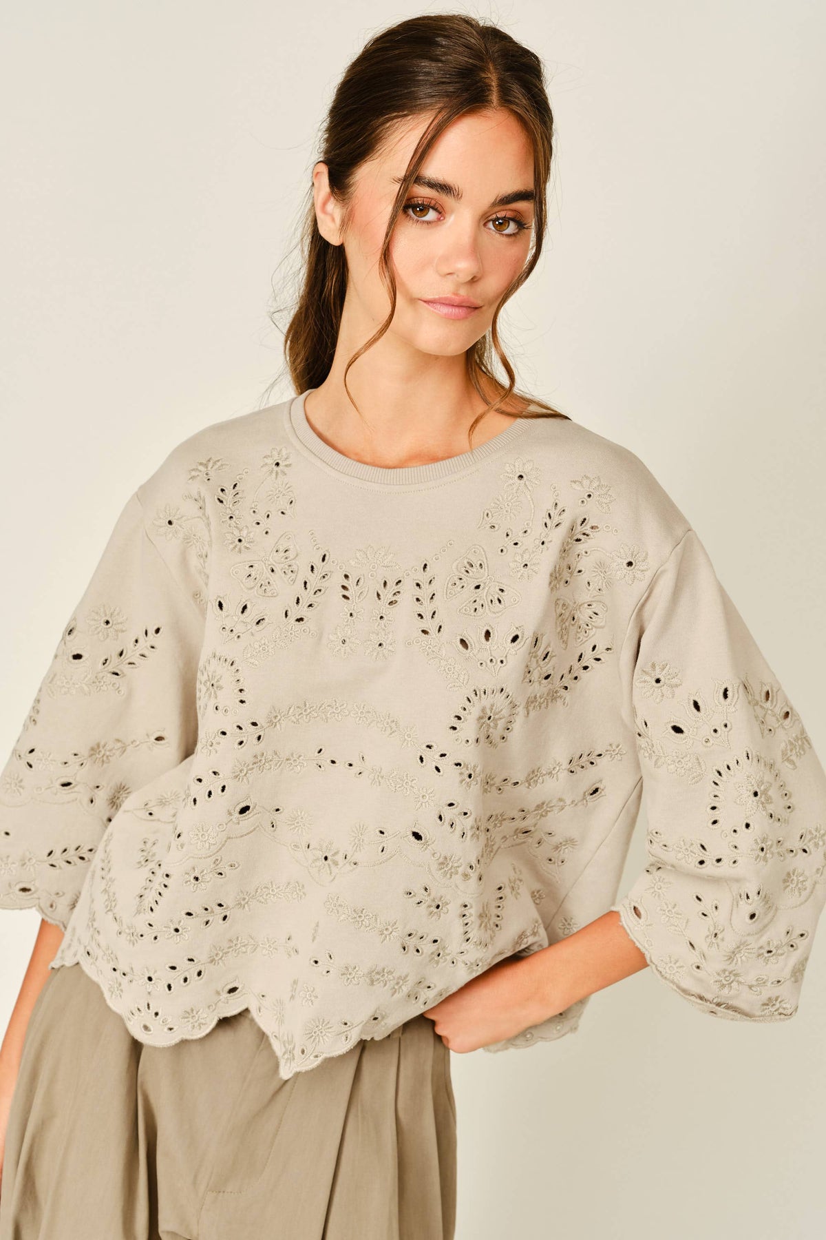 Eyelet Terry Sweatshirt