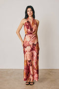 Floral Draped Halter Maxi Dress