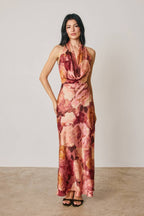 Floral Draped Halter Maxi Dress