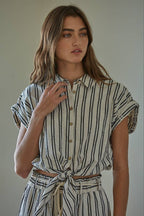 Final Sale-Striped Waist Tie Top