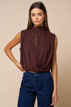 Draped Chiffon Mock Neck