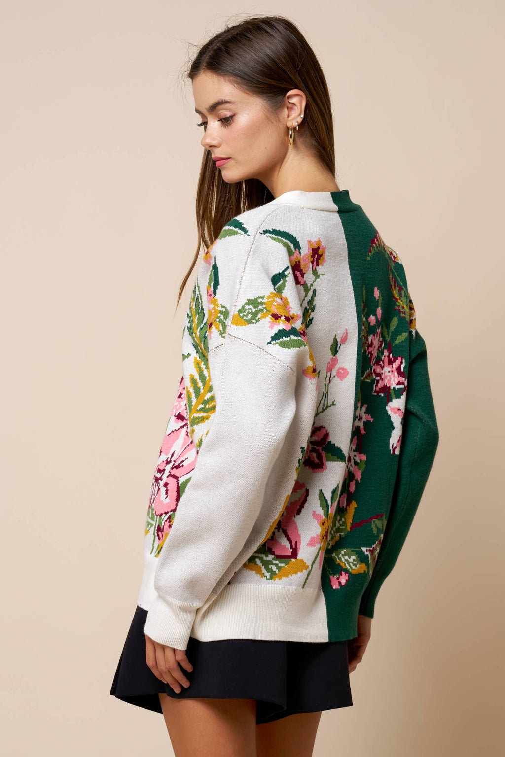 Floral Color Block Cardigan