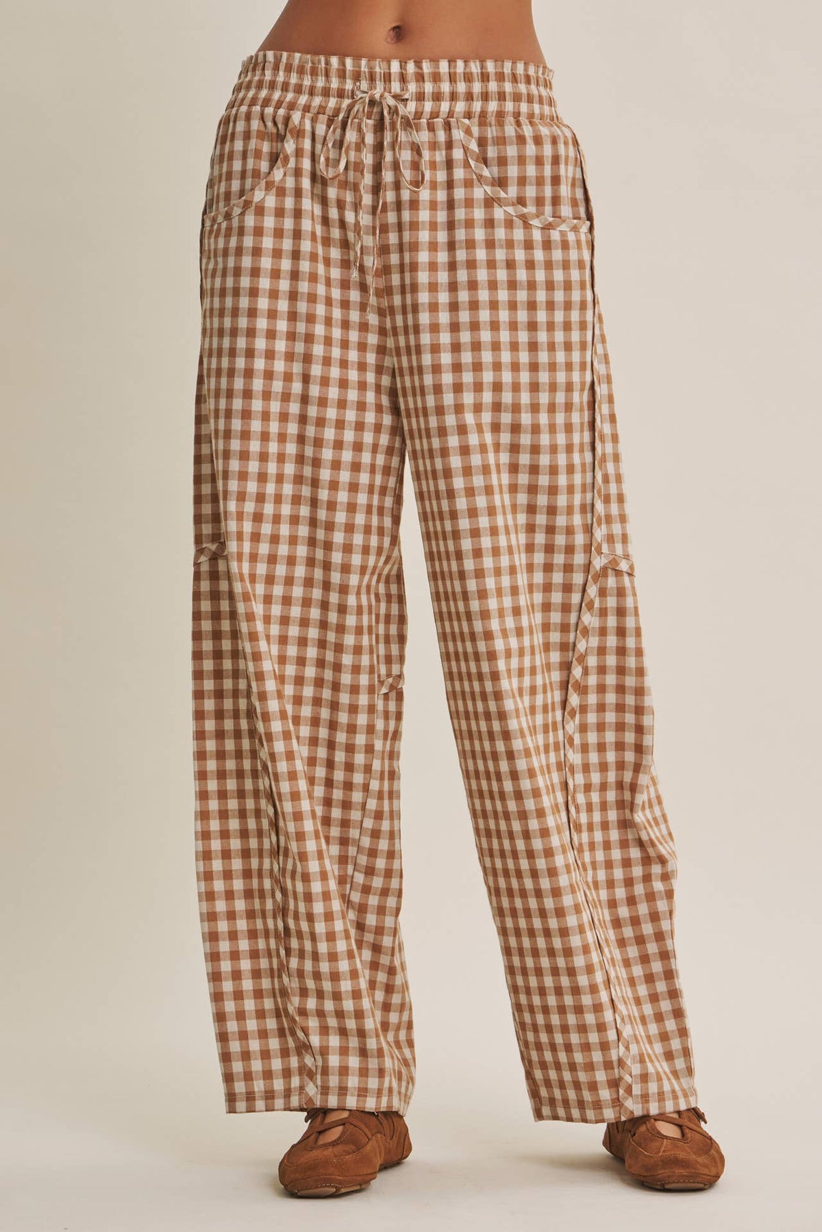 Relaxed Gingham Barrel Pant