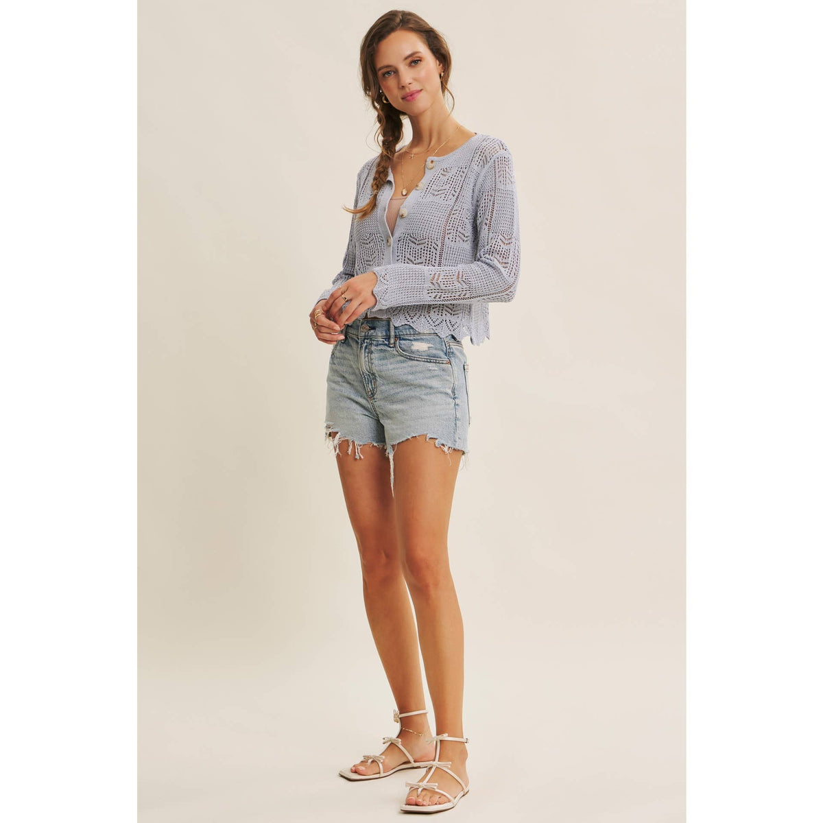 Final Sale-Cardigan W/Scallop Hem