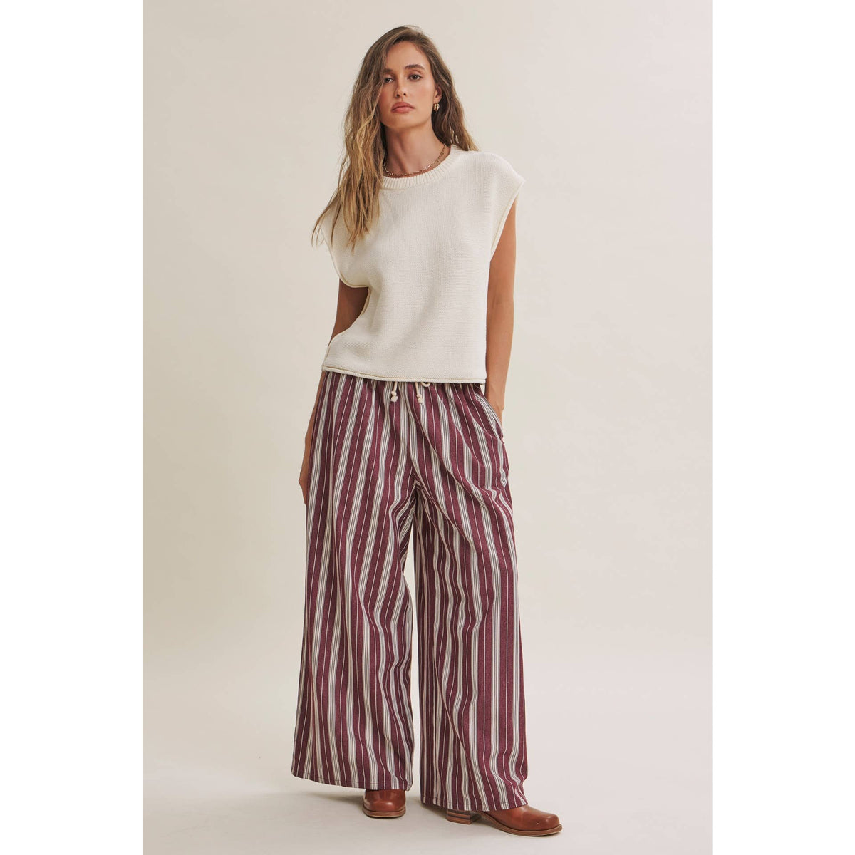 Vertical Stripe Wide-Leg Pants