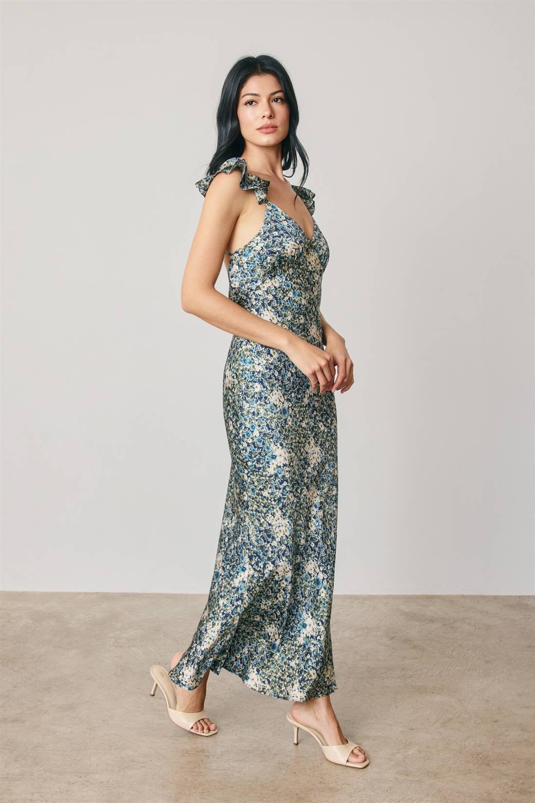 Floral Flutter Shoulder Maxi Dress
