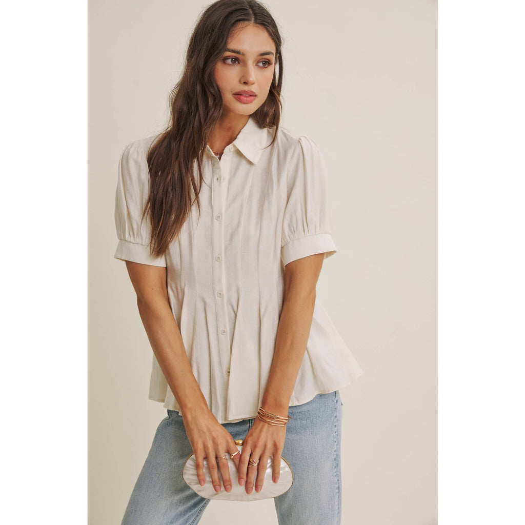Final Sale-Pleated Button-Down Top